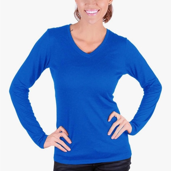 Seg'Ments Tops - Seg’ments Soldi Blue 100% Merino Wool V-Neck Long Sleeve Top Women’s Size Medium